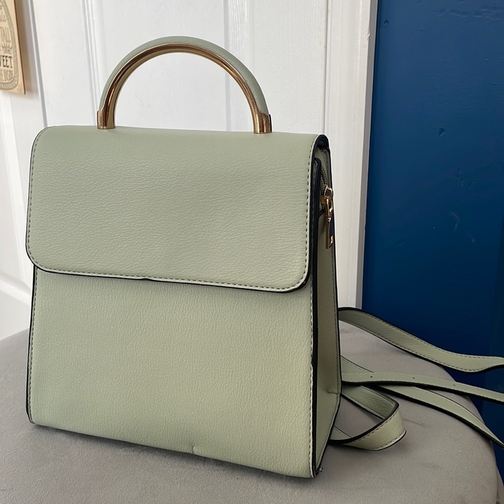 Sage Green Mini Backpack with Top Handle - Vegan Leather